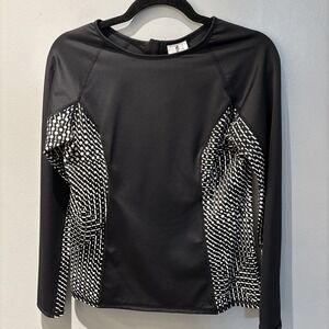 Miraclesuit Top Women's‎ SzS  Black White Long Sleeve Rash Guard Swimwear